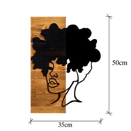 Wallity African Woman - Escultura de pared en Negro y Nogal claro